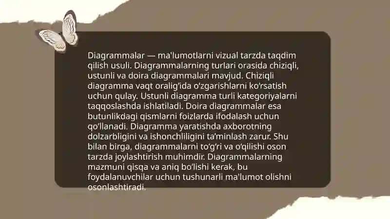 Diagrammalar ustida ishlash Grafik va diagrammalarni shakilantirsh va ularni bezash 4