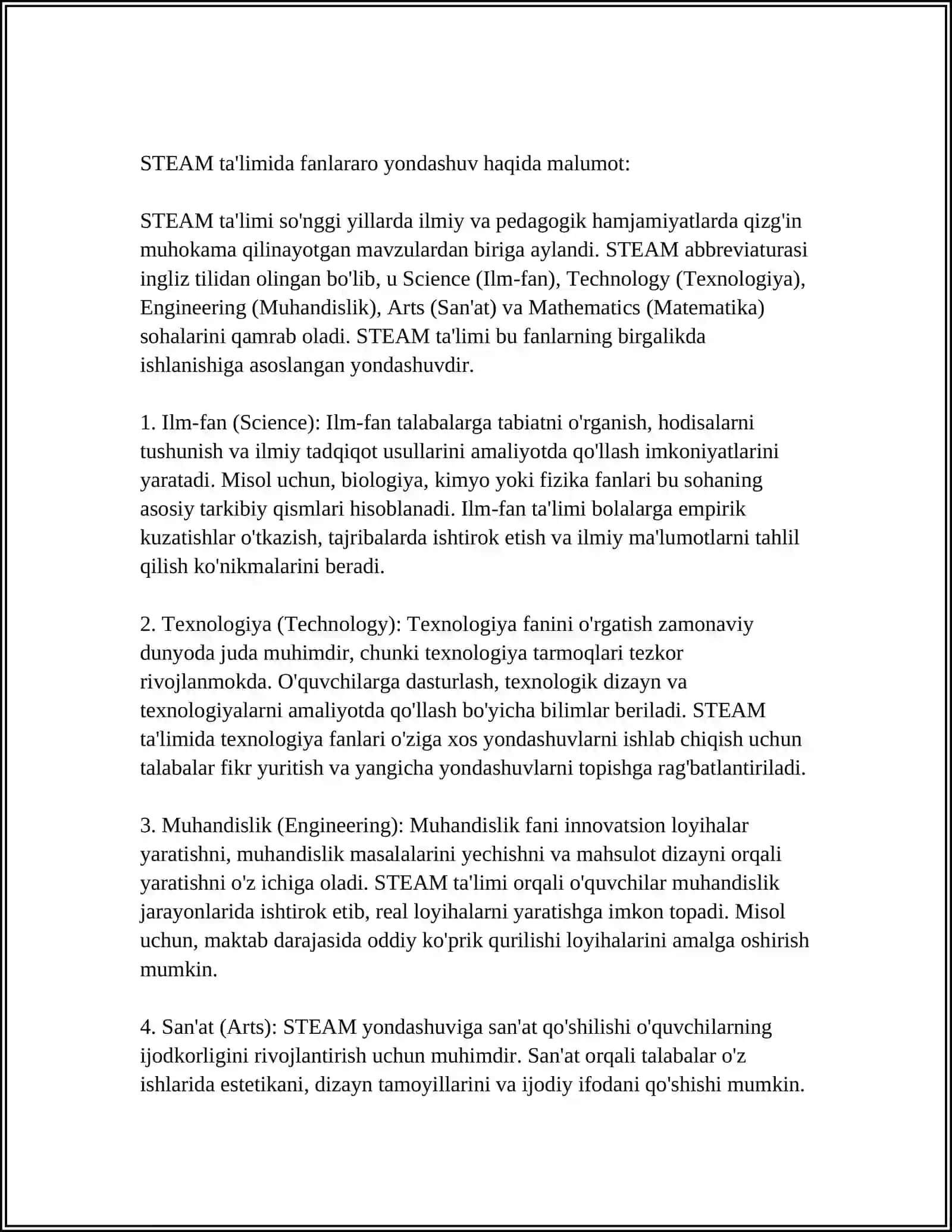 STEAM TA'LIMINING ÒZIGA XOS XUSUSIYATLARI 4