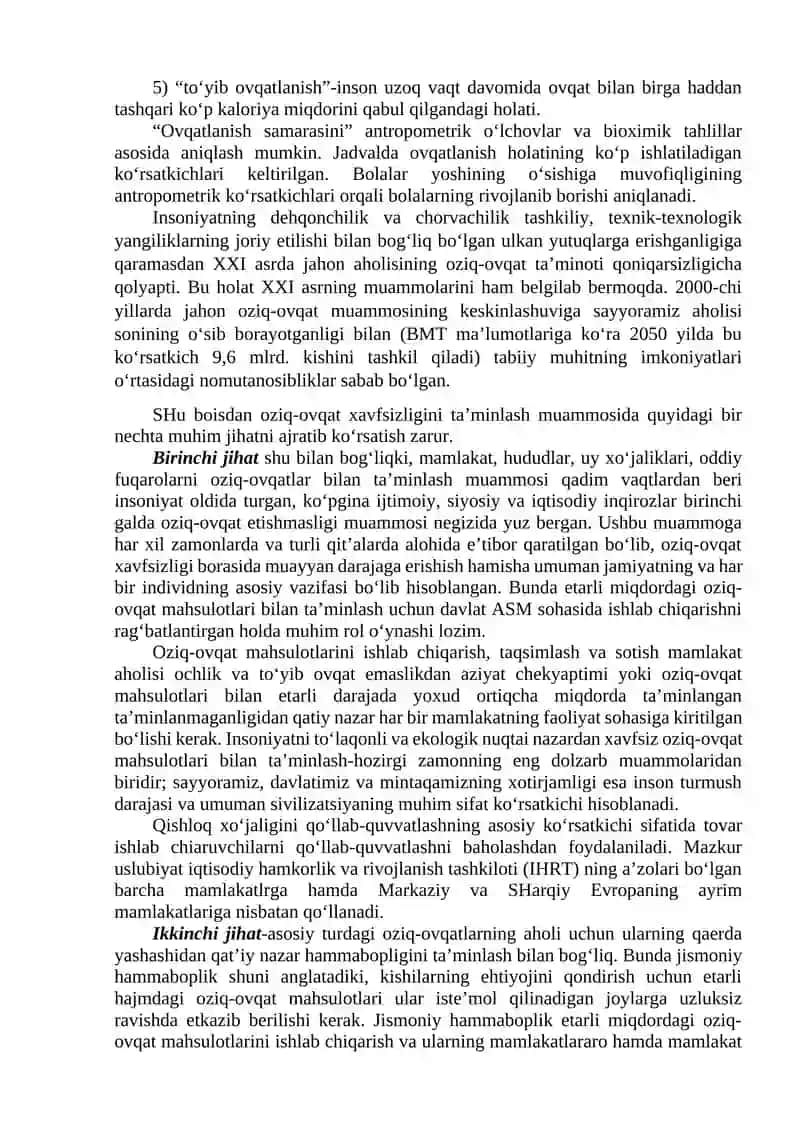 Oziq-ovqat xavfsizligi va me’yoriy ovqatlanishning tabiiy-iqtisodiy asoslari 4
