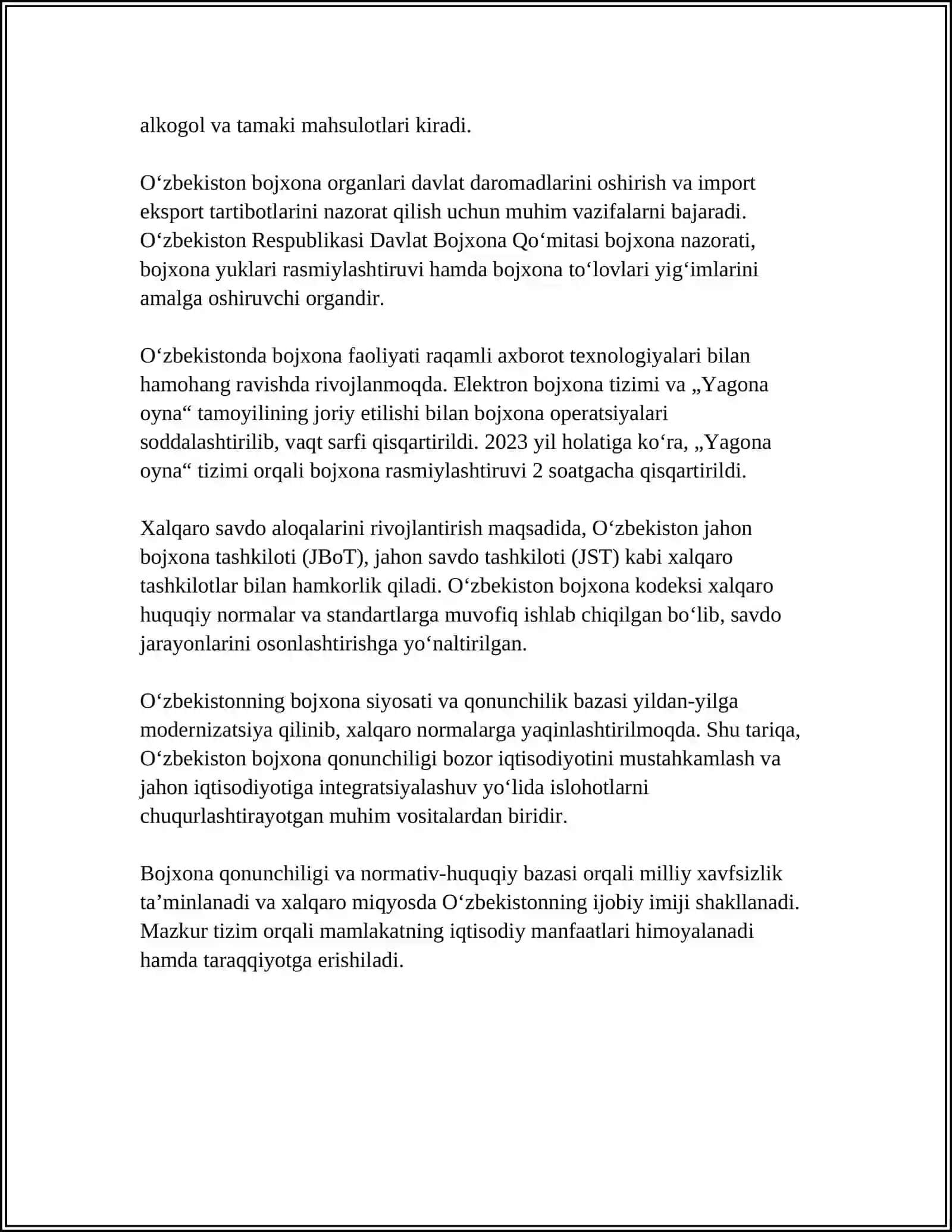 OʻZBEKISTON RESPUBLIKASINING BOJXONA SIYOSATI 4