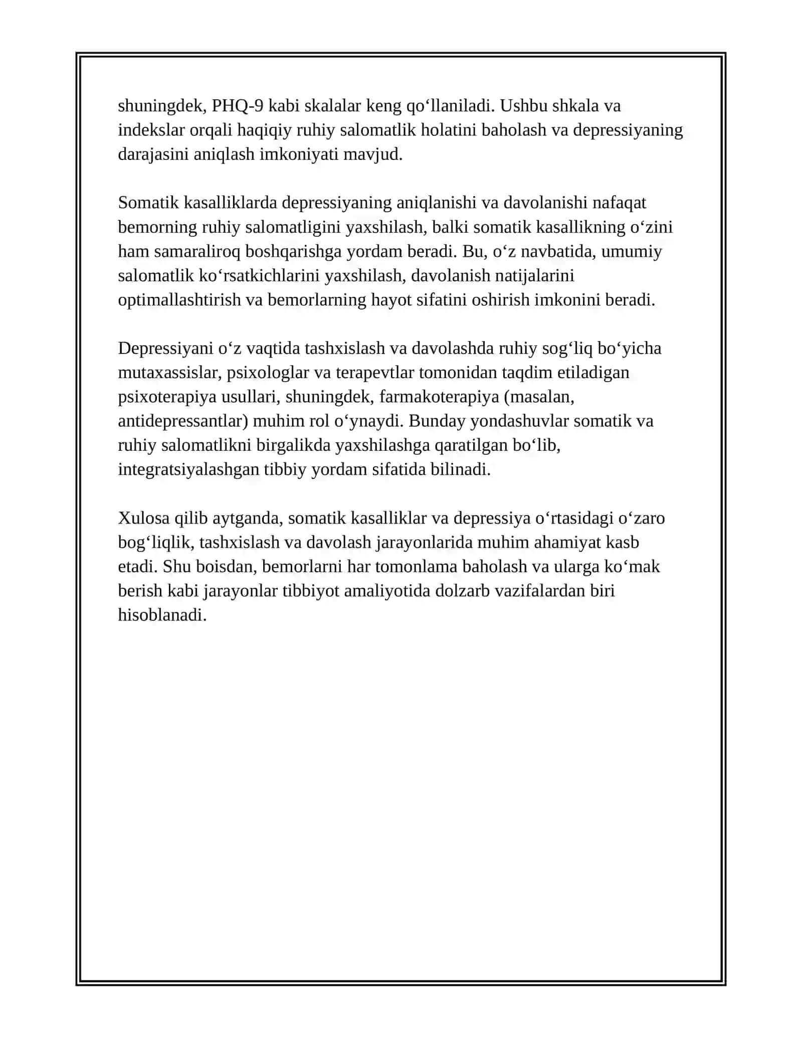 SAMATIK KASALLIKLARDA KUZATILADIGAN RUHIY OʻZGARISHLAR VA BEMORLARNI DAVOLASH TADBIRILARI 4