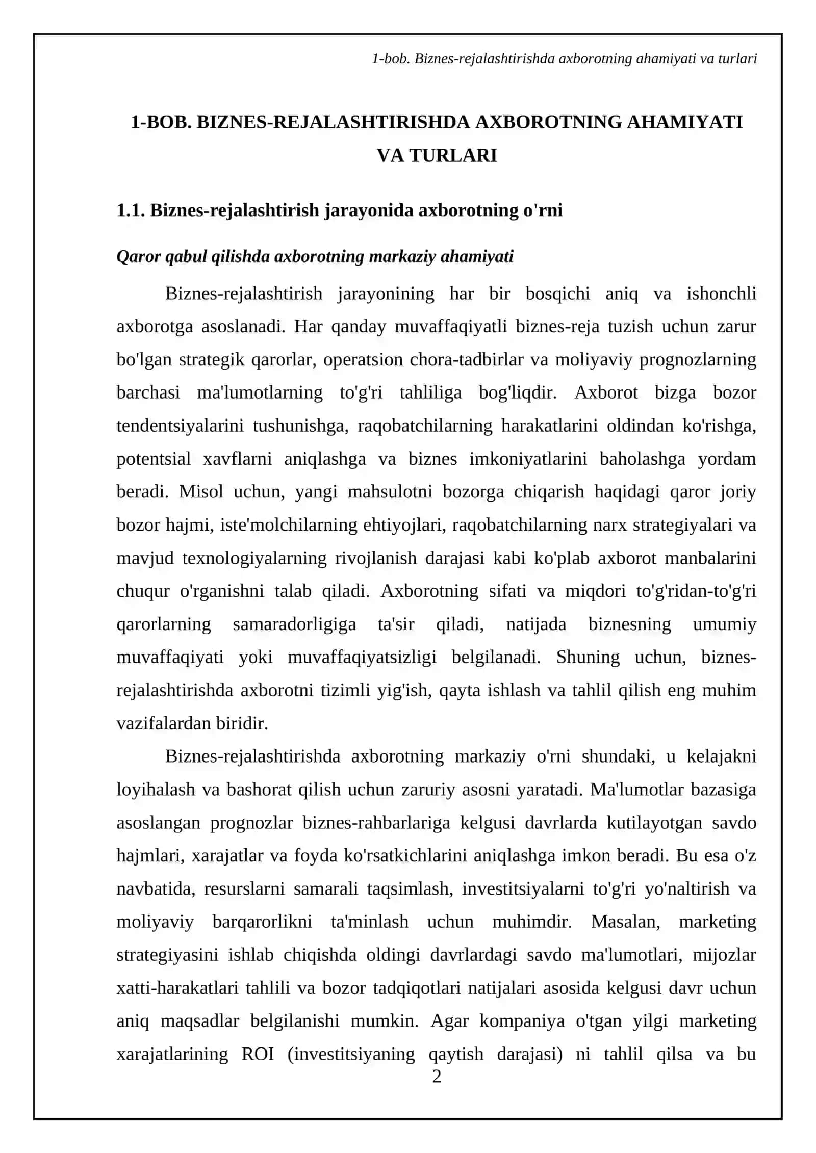 Biznes-rejalashtirishda axborot manbalari va ularning ishonchliligi 4