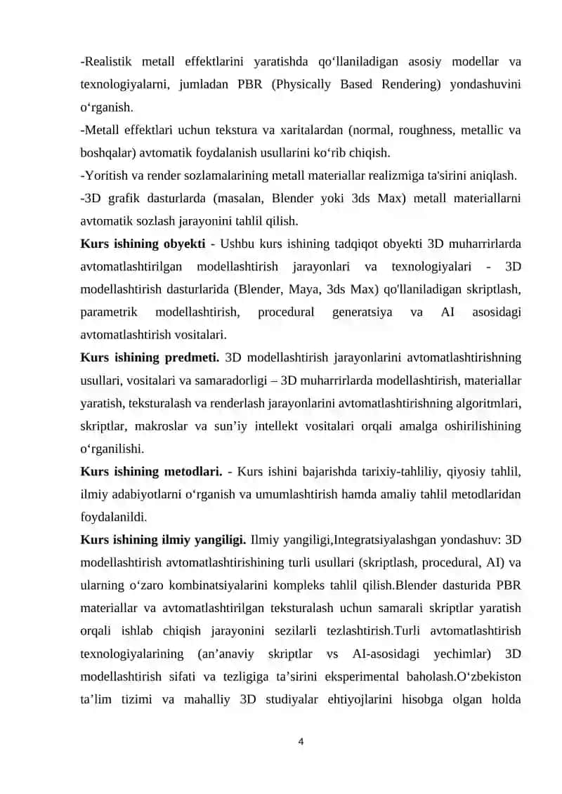 3D MUHARRIRLARDA AVTOMATLASHTIRILGAN MODELLASHTIRISH 4