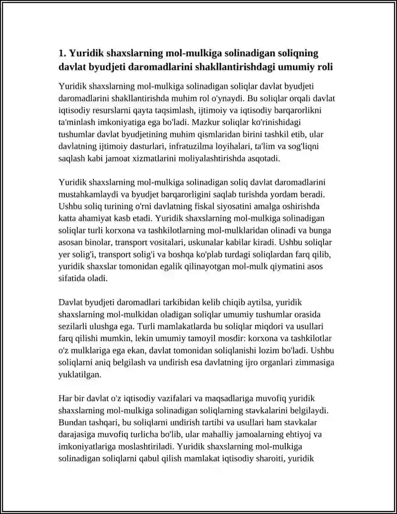 YURIDIK SHAXSLARNING MOL-MULKIGA SOLINADIGAN SOLIQNING DAVLAT BYUDJETI DAROMADLARINI SHAKLLANTIRISHDAGI AHAMIYATI 4