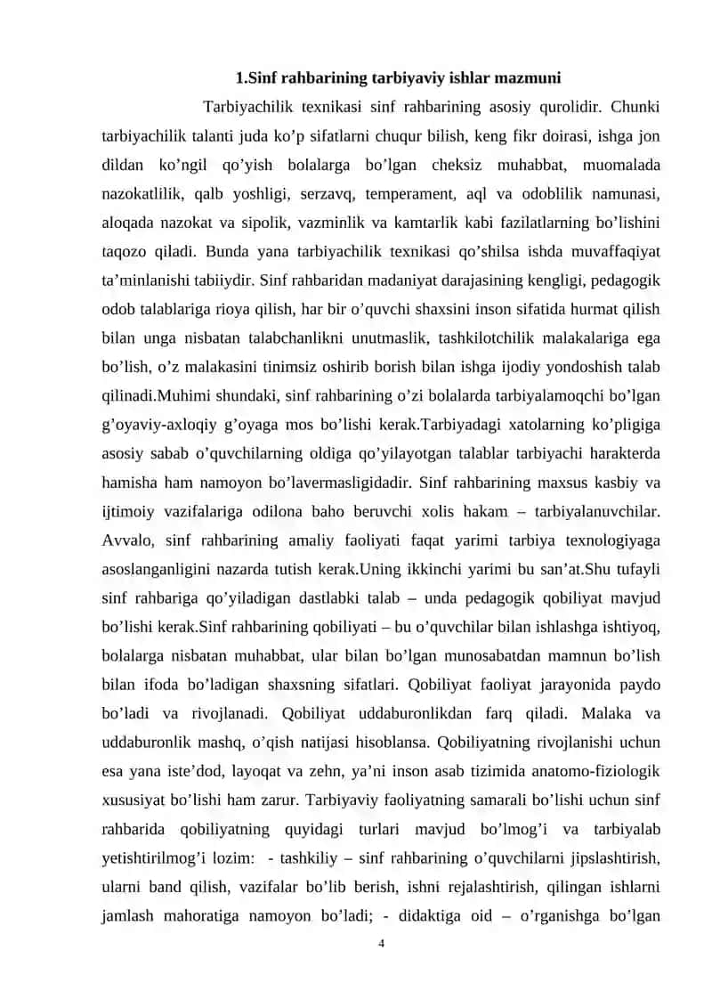SINF RAHBARINING YUKSAK – MA’NAVIY KAMOLOTI, G’OYAVIYLIGI VA PEDAGOGIK QARASHLARI 4