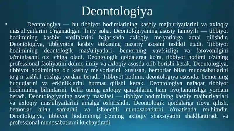 Tibbiyot xodimlarining madaniyati. Kasbiy etika va deontologiya. 4