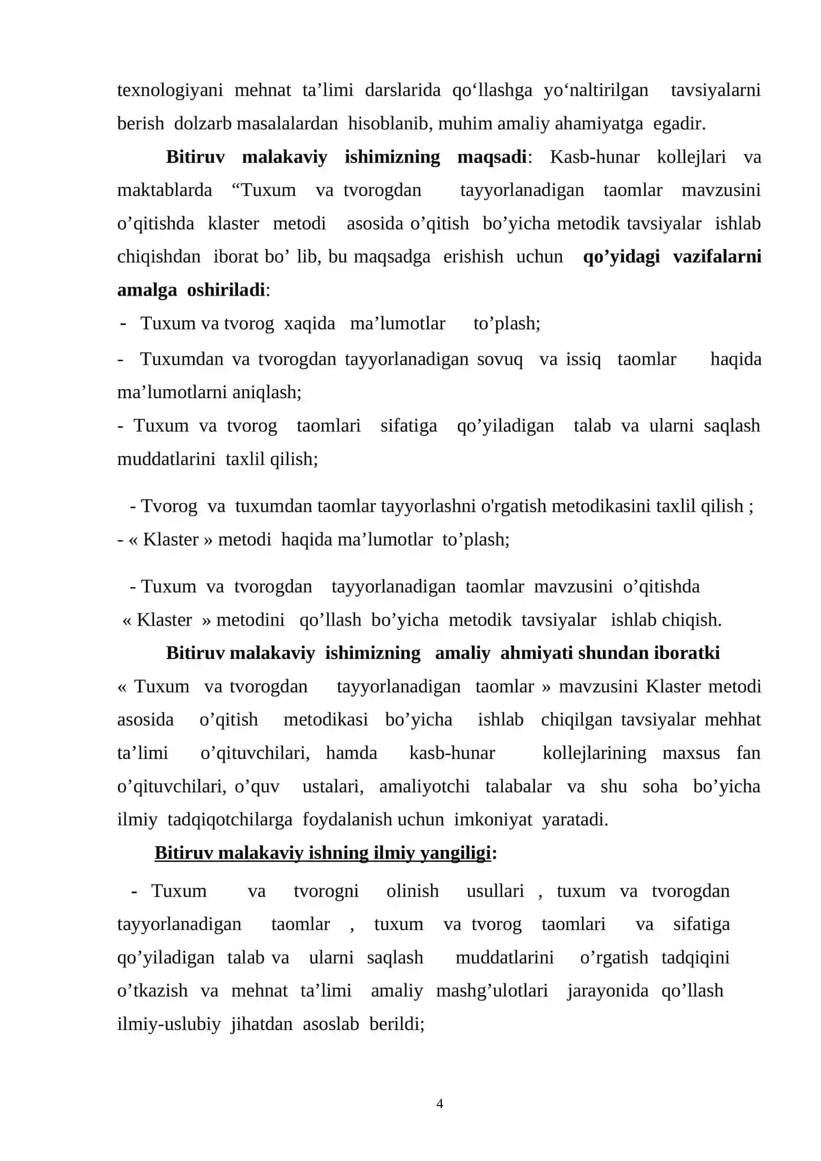 Tuxum va tvorogdan tayyorlanadigan taomlar mavzusini o’qitishda klaster metodidan foydalanish 4