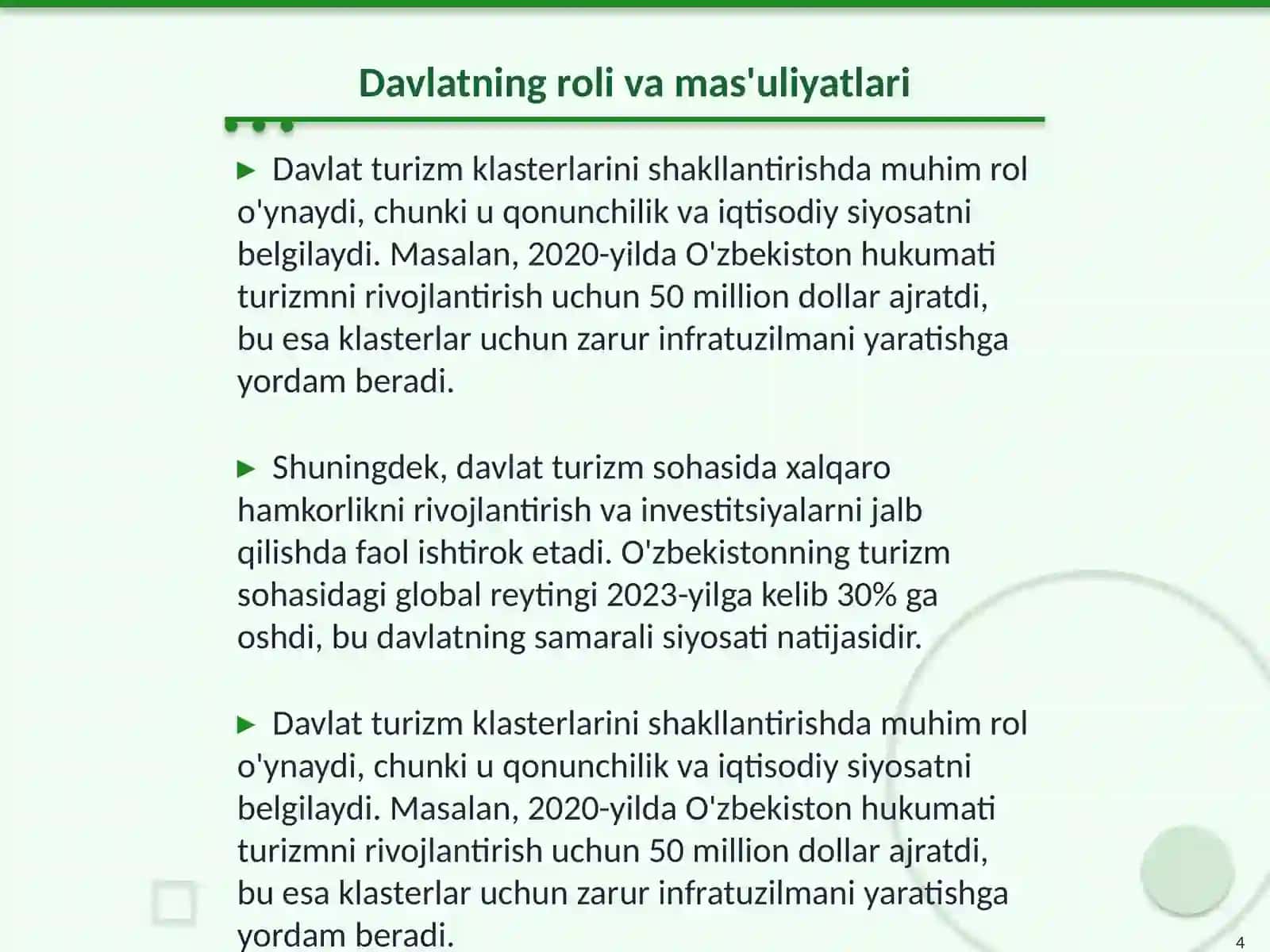 Turizm klasterlarini shakllantirishda davlat, xususiy sektor va mahalliy hamjamiyat manfaatlarini uyg‘unlashtirish masalalari 4
