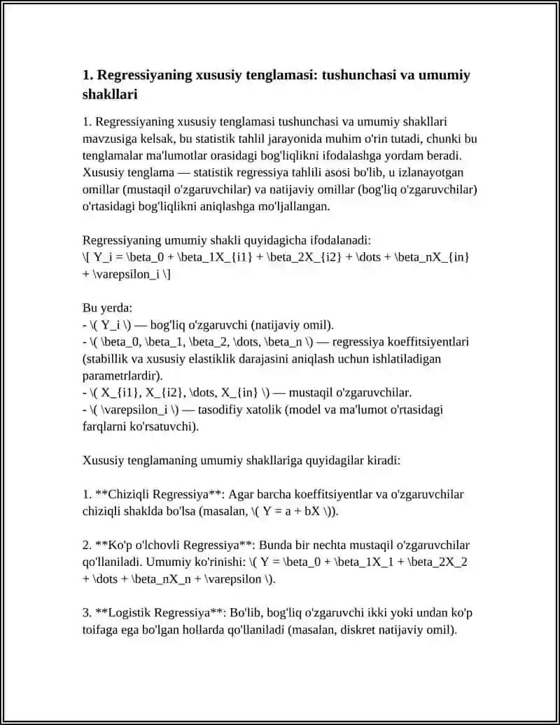 REGRESSIYANING XUSUSIY TENGLAMASINING YOZILISHI VA ELASTIKLIKNING XUSUSIY KOEFFITSIENTINI ANIQLASH 4