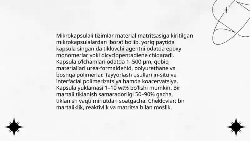 Oʻz-oʻzidan tiklanadigan kompozit materiallar-imkoniyatlari va xususiyatlari 4