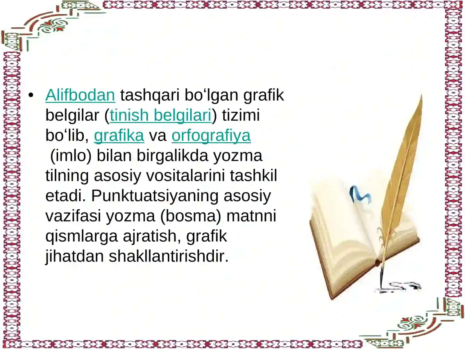 Punktuatsiya tarixi. O'zbek punktuatsiyasi muammolari 4
