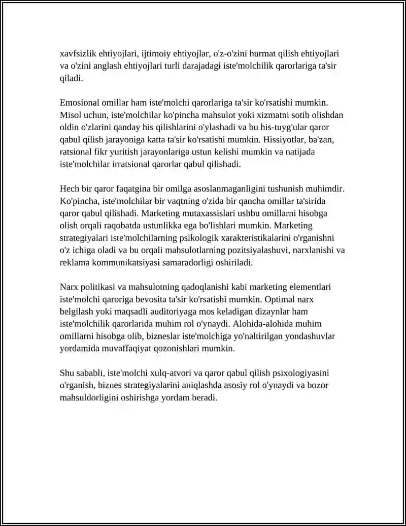 Iste'molchi xulq-atvori va qaror qabul qilish psixologiyasi 4