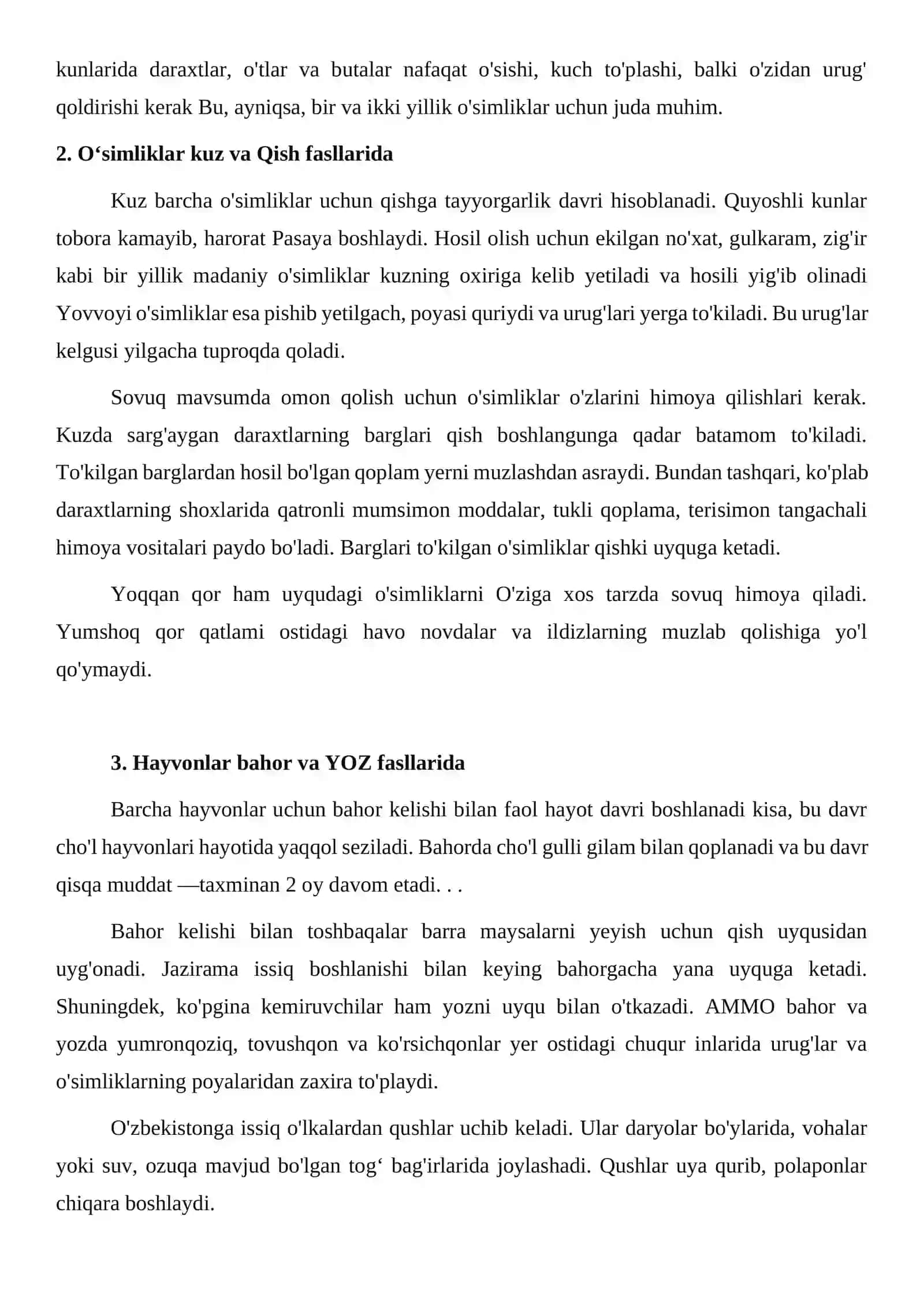 3-sinf Tabiiy fan O'simliklar va hayvonlarning mavsumga bog'liqligi 4