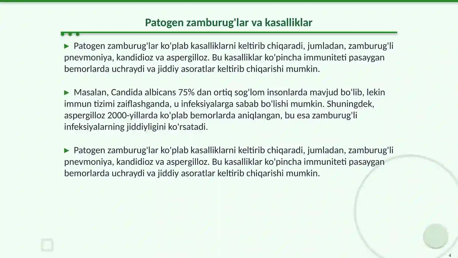 Patogen zamburug'lar Chaqiruvchi kasalliklar va ularni laboratoriya diagnostikasi 4