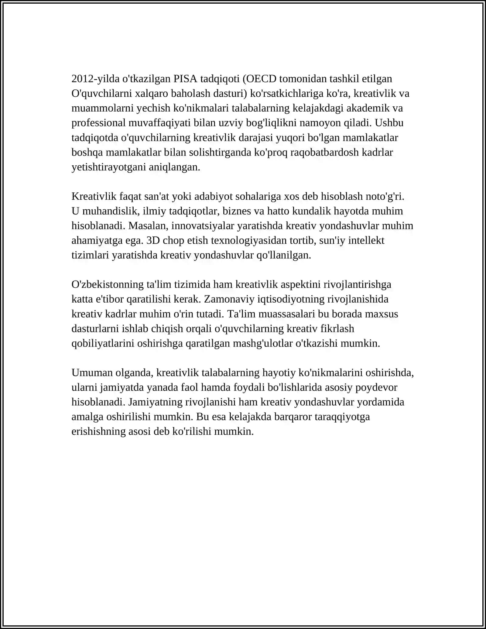 TALABALARDA KREATIVLIK KO'NIKMALARINI SHAKLLANTIRISHDA DTSNING AHAMIYATI 4