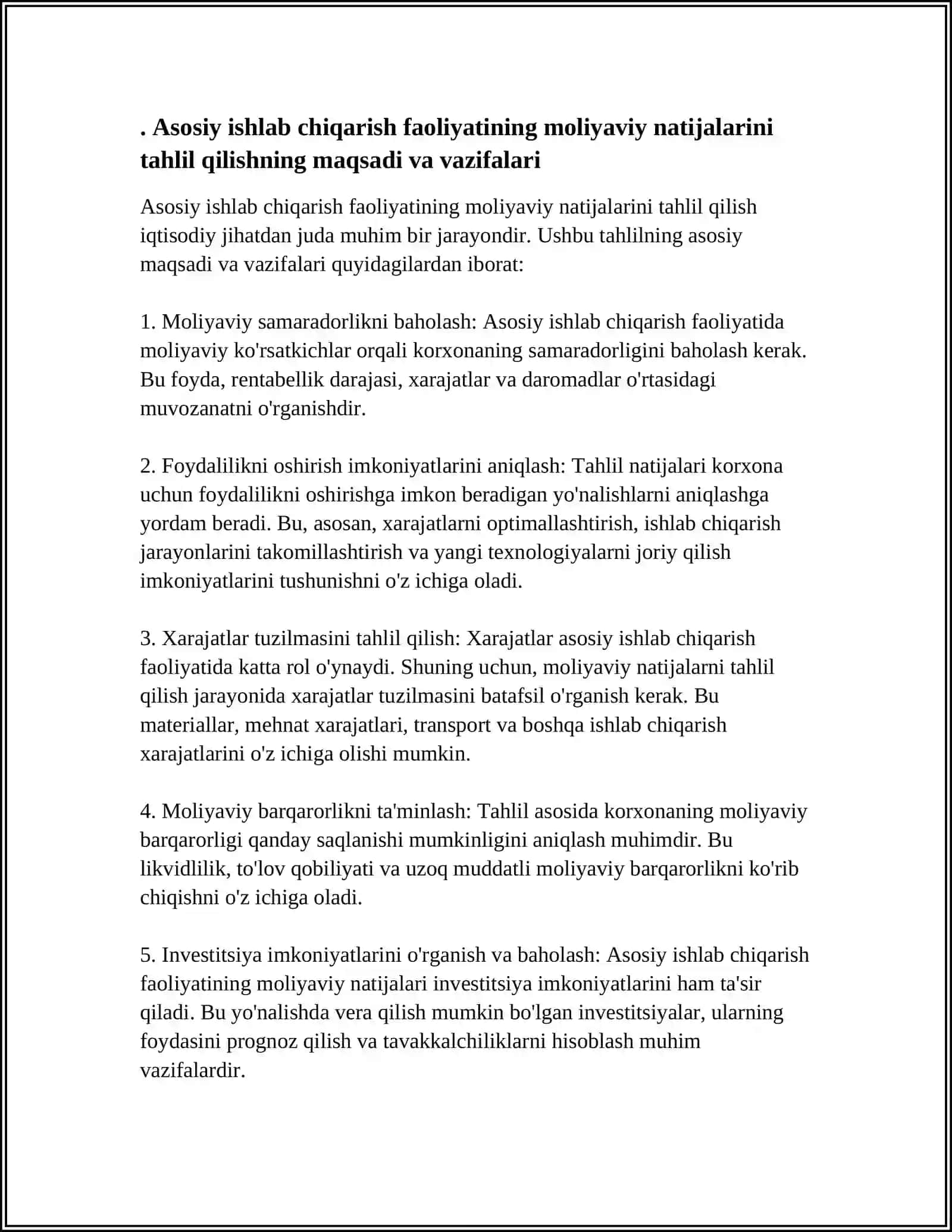 ASOSIY ISHLAB CHIQARISH FAOLIYATINING MOLIYAVIY NATIJALARINING TAHLILI 4