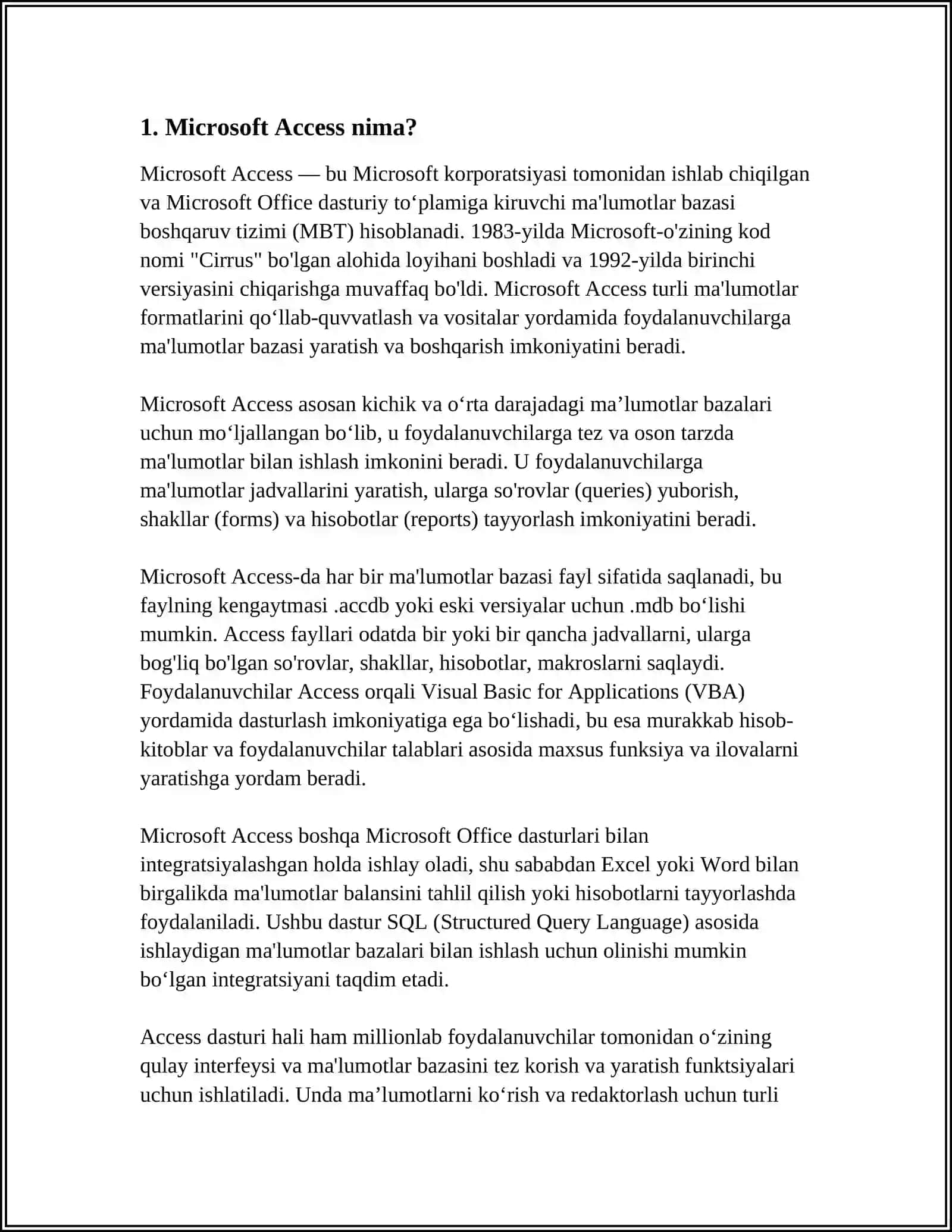 MICROSOFT ACCESS DASTURI VA UNING IMKONIYATLARI 4