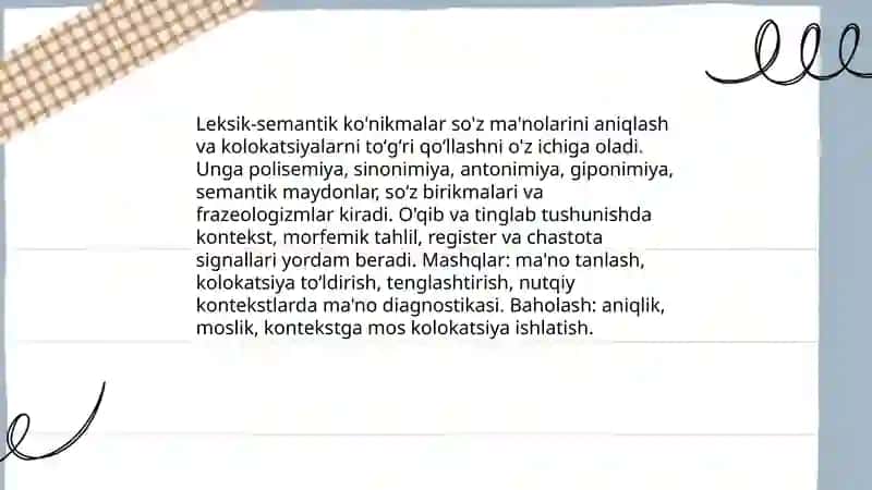 Nutqiy va lingvistik ko'nikmalar, o'qib va tinglab tushunish 4
