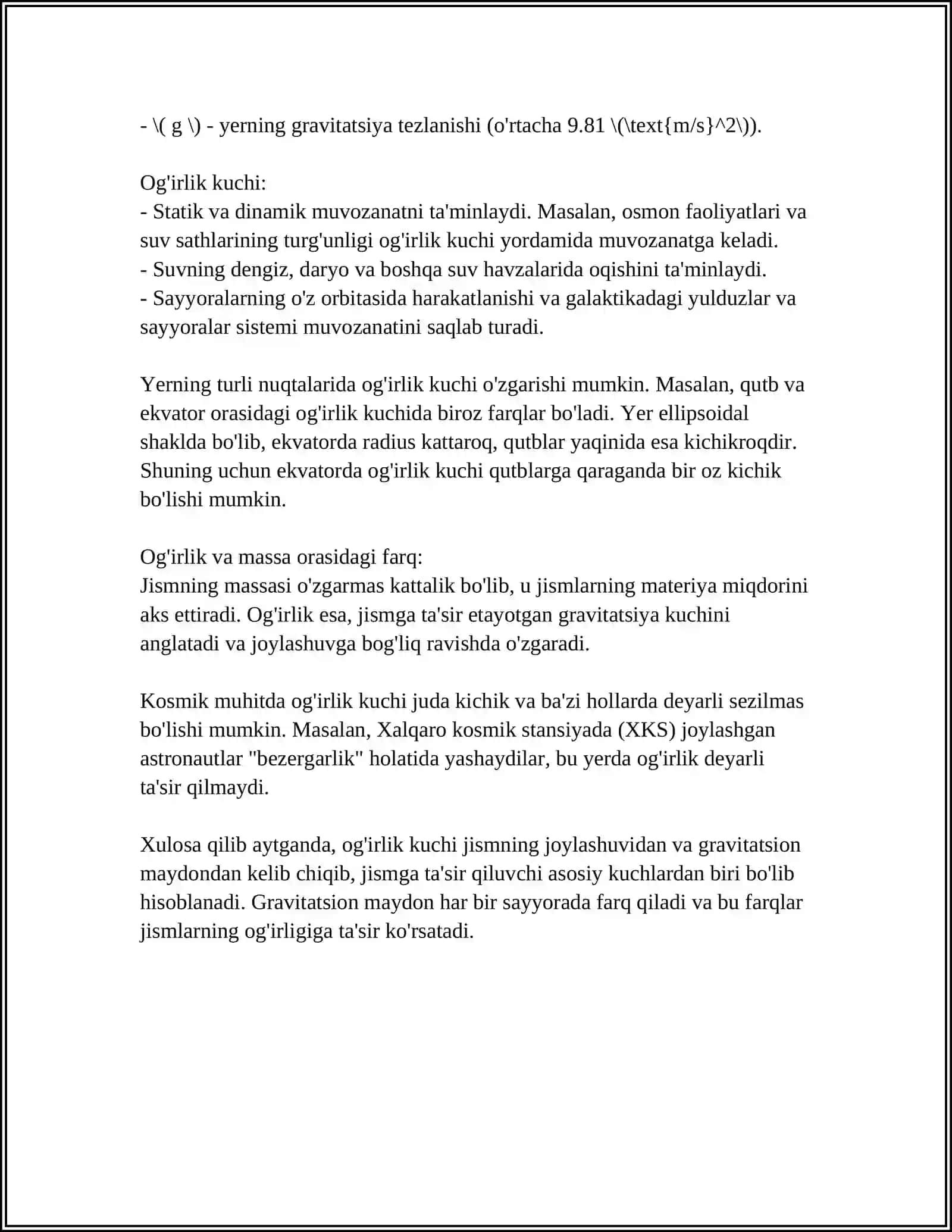 TABIATDA KUCHLAR.OGIRLIK ELASTIKLIK VA ISHQALANISH KUCHI 4