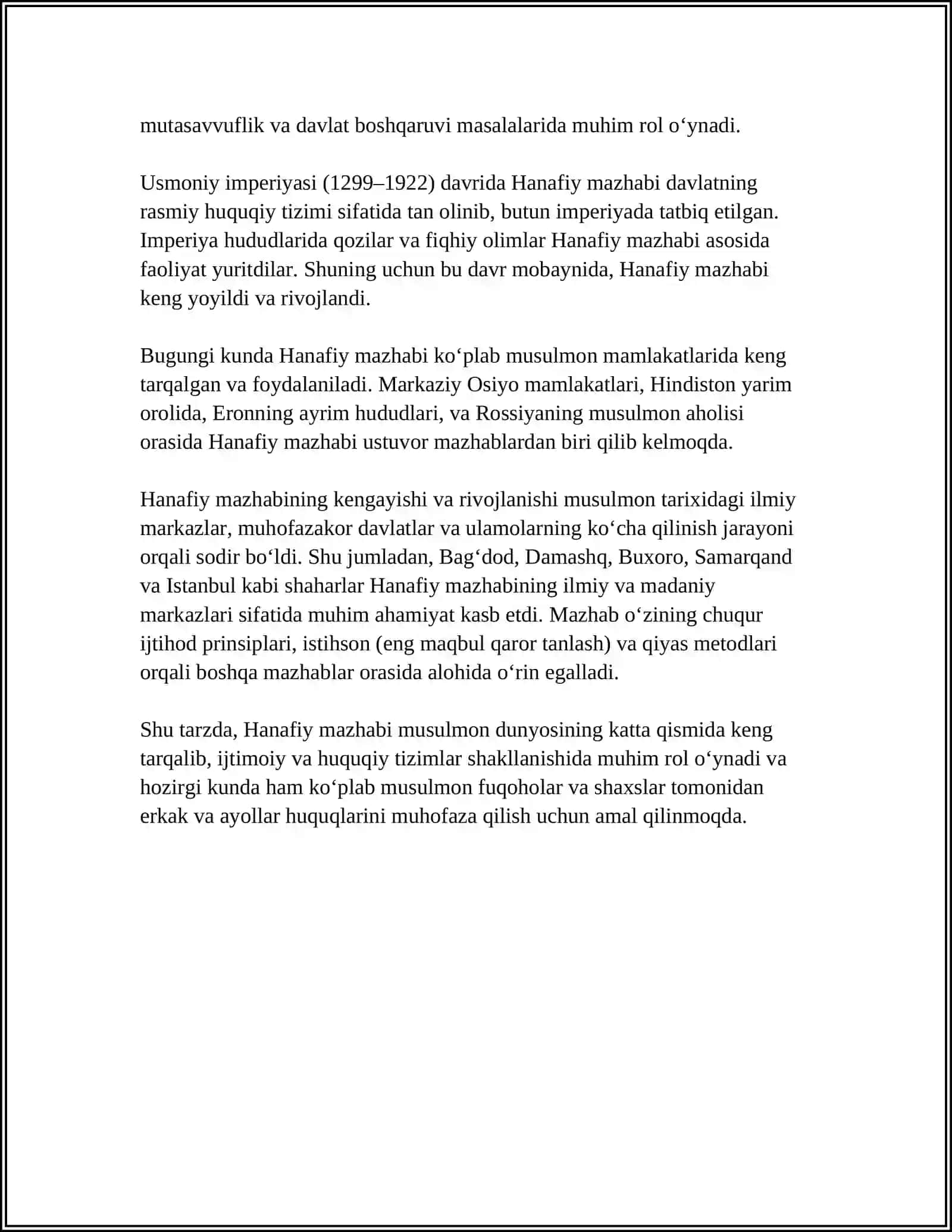 HANAFIY MASXABINING RIVOJLANISHIDA ORTA OSIYOLIK SHARIYAT HUHUQTANUVCHILARINING O'RNI VA ULASHI 4