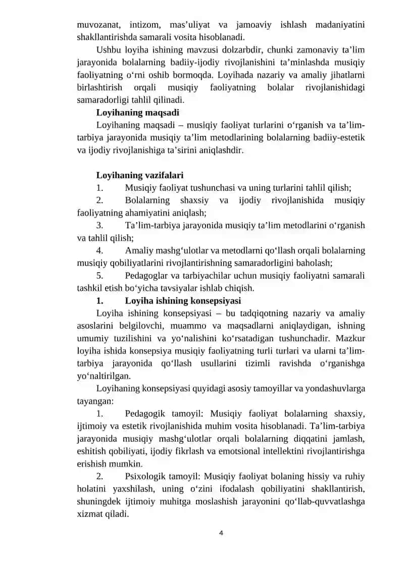 Musiqiy faoliyat turlari. Ta'lim-tarbiya jarayonida musiqiy ta'lim metodlarining o'rni ilmiy loyiha.docx 4
