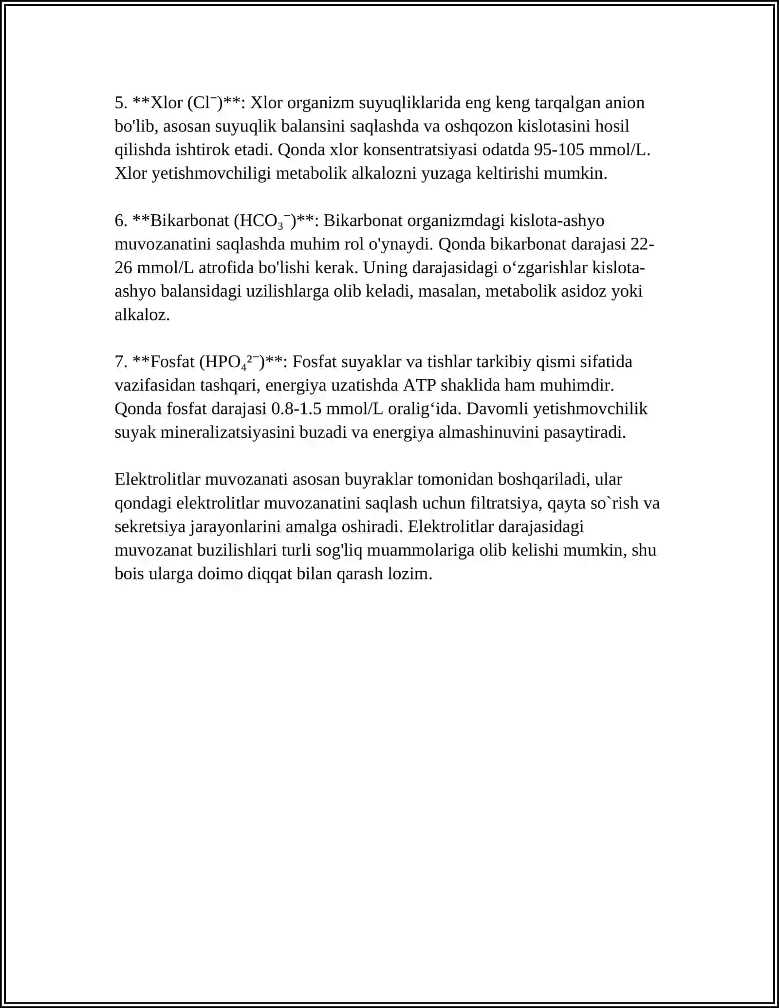 ORGANIZMDAGI BIOLOGIK SUYUQLIKLARI ELEKTROLIT VA NOELEKTROLIT SIFATIDA 4