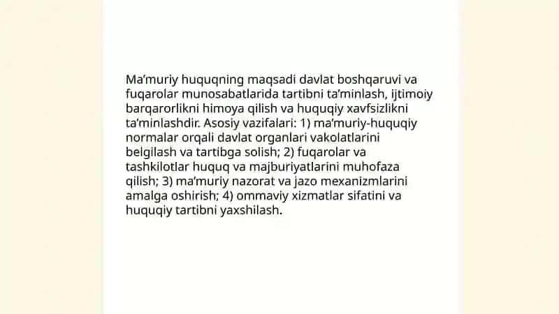 Ma'muriy huquqning maqsadi, vazifasi, konstitutsiyaviy asoslari 4