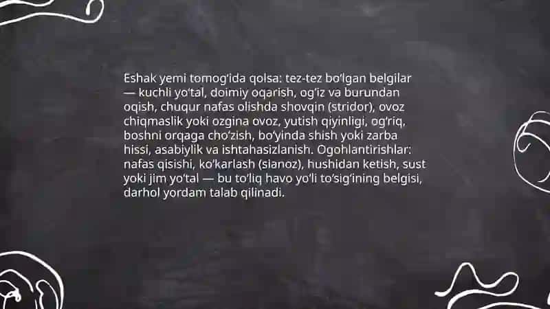 Eshak yemi toshganda: darhol ko‘rsatish kerak bo‘lgan birinchi yordam 4