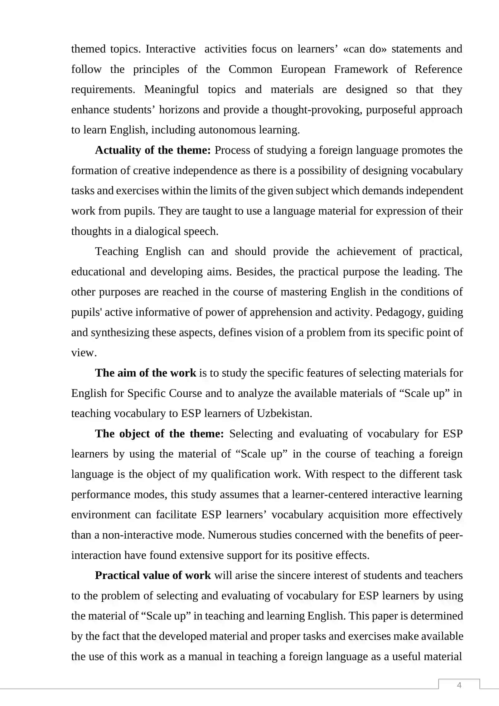 The selection and evaluation of words in teaching vocabulary to ESP students on the material of scale up 4