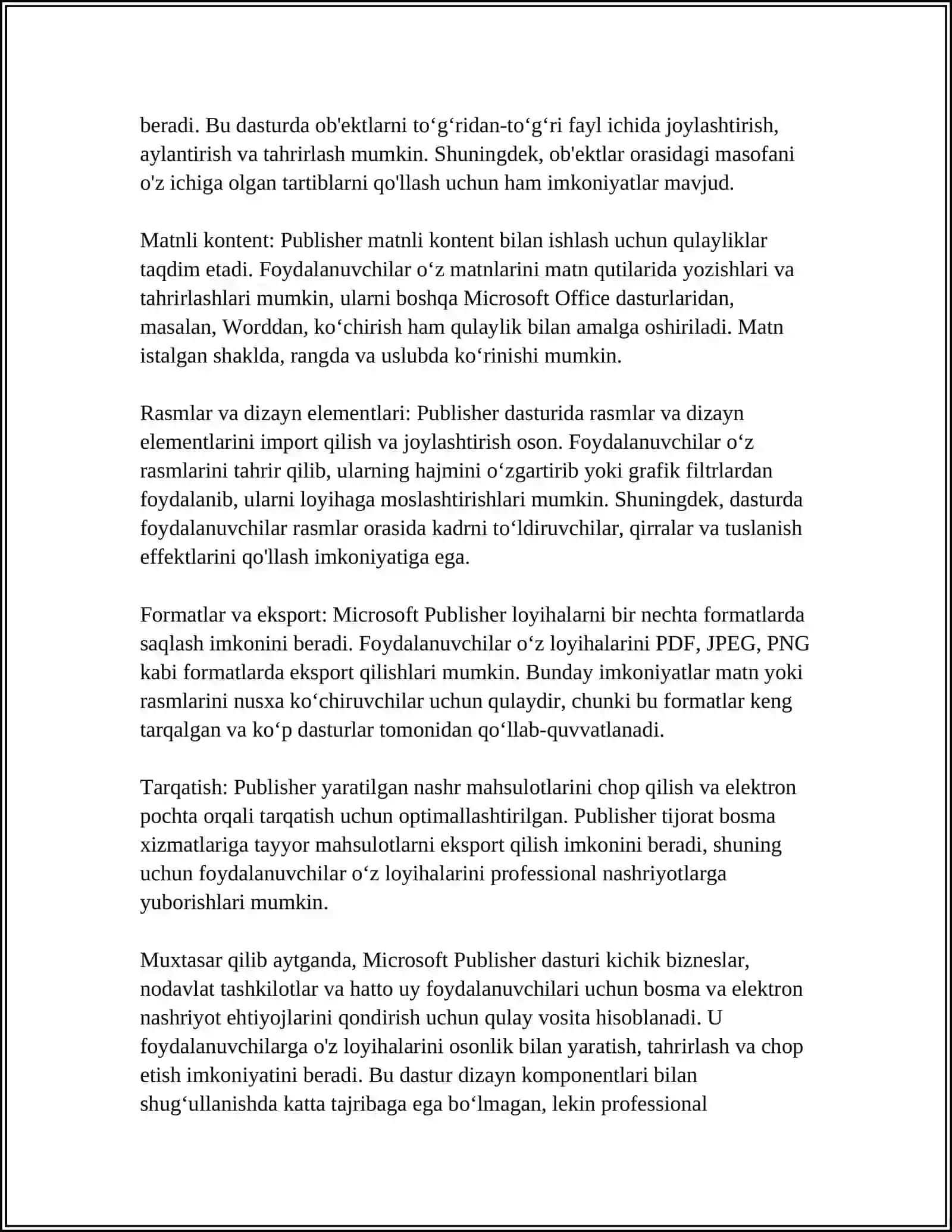 MS PUBLISHER DASTURIDA ISHLASH VA UNING XUSUSIYATLARI 4