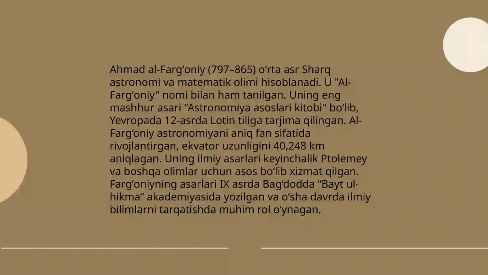 Ahmad al-Fargʻoniyning hayoti 4