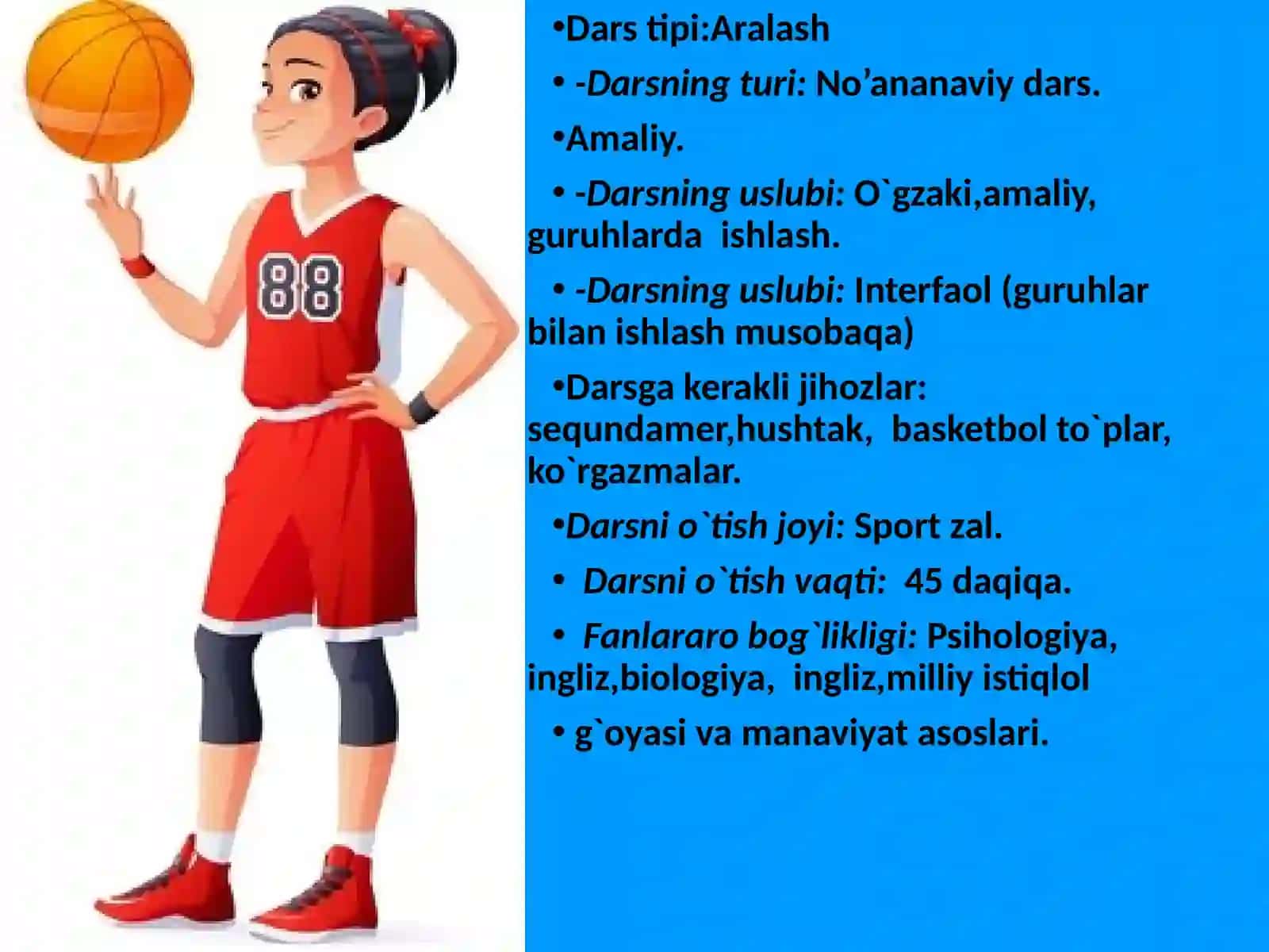 8-sinf Jismoniy tarbiya fanidan Basketbolda to'pini bir biriga uzatish, qabul qilish usullari va texnikasi dars ishlanma 4