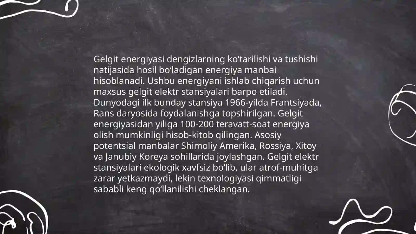 Dengiz suvining koʻtarilishi va pasayishidan hosil boʻladigan energiya zaxiralari 4