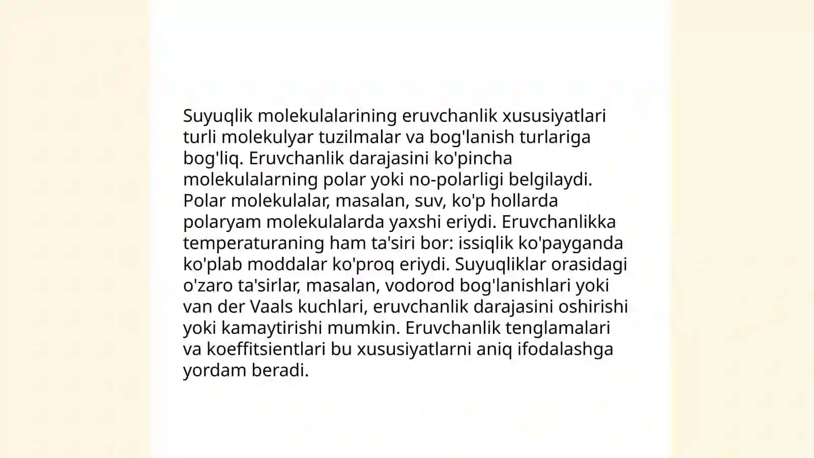 Suyuqlik molekulalarining orbitalararo o'zaro ta'siri 4