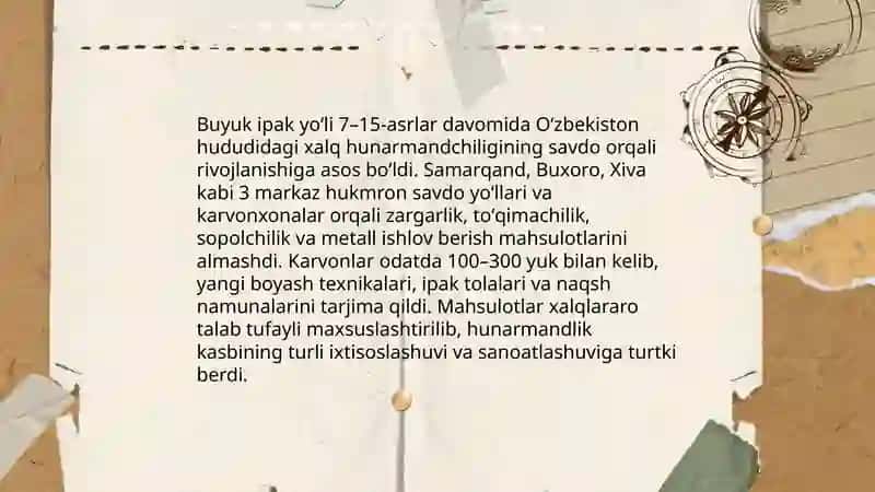 Oʻzbekistonda xalq amaliy sanʼati va milliy hunarmandchilikining rivojlanish manbalari 4