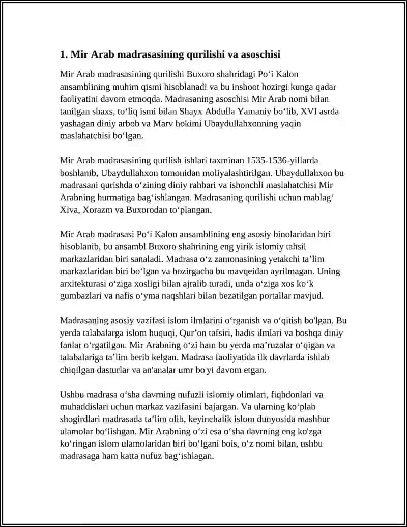 Mir Arab Madrasasi haqida referat 4