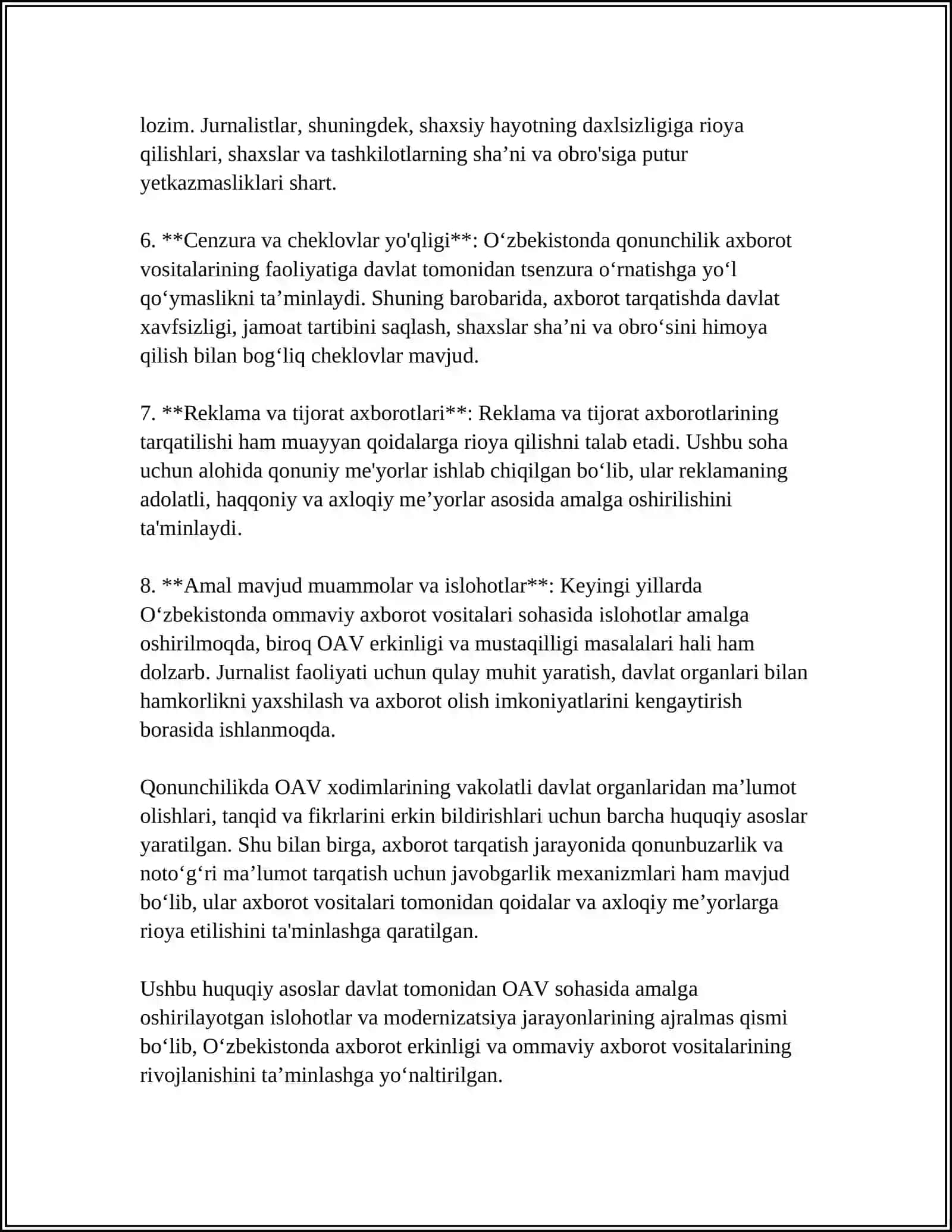 O‘zbekistonda Ommaviy Axborot Vositalarining Faoliyati 4