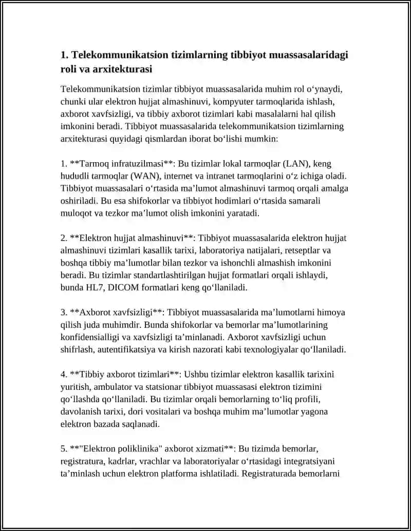 TELEKOMMUNIKATSION TIZIMLAR. ELEKTRON HUJJAT ALMASHINUVI. KOMPYUTER TARMOQLARI VA ULARDA ISHLASH. AXBOROT HAVFSIZLIGI. VIRUSLAR VA ANTIVIRUSLAR 4