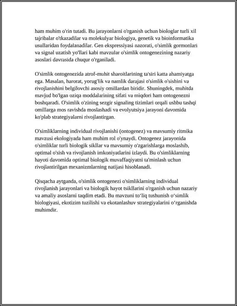 O'simlikning Individual Rivojlanishi (Ontogenez) va Mavsumiy Ritmika 4