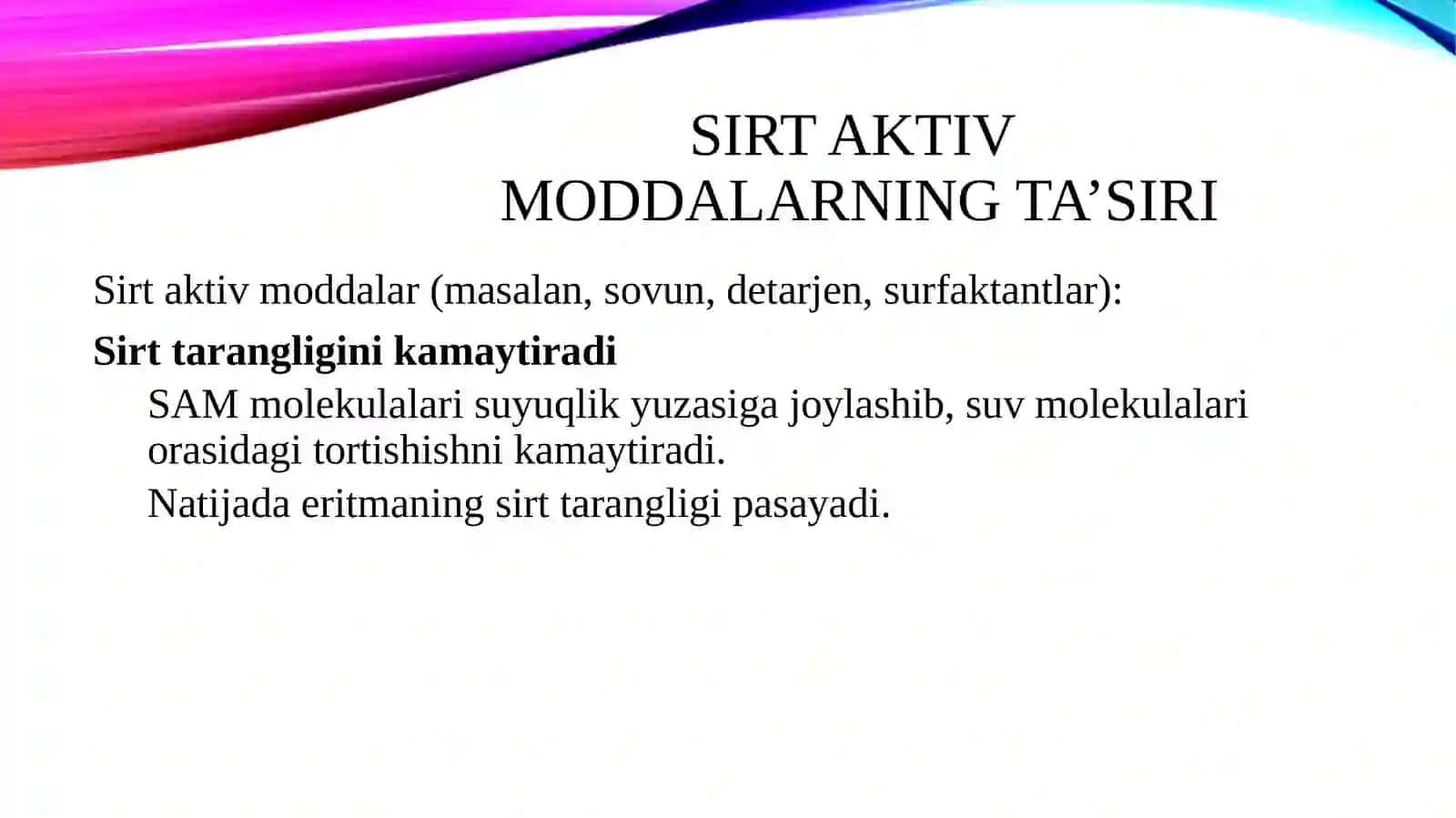 Sirt aktiv moddalarning fiziologik eritmalar va ringer eritmalari sirt tarangligiga ta'siri 4