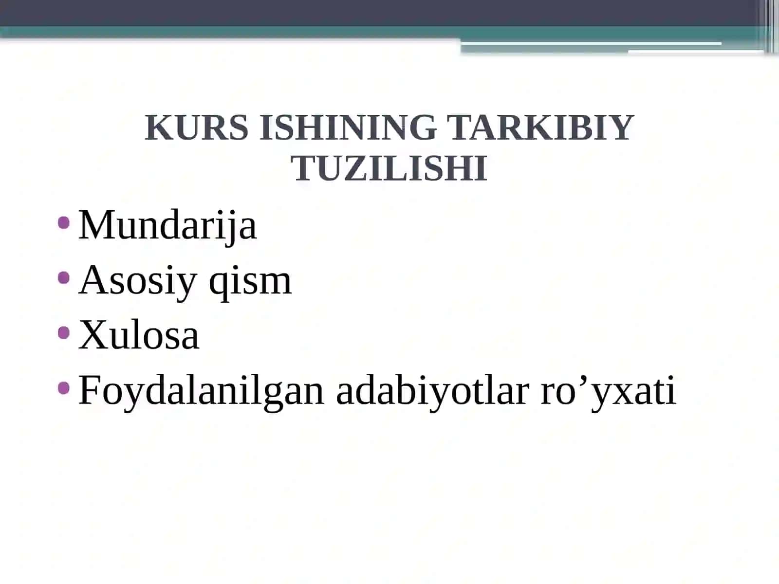 KURS ISHINI YOZISH BO’YICHA TAQDIMOT 4