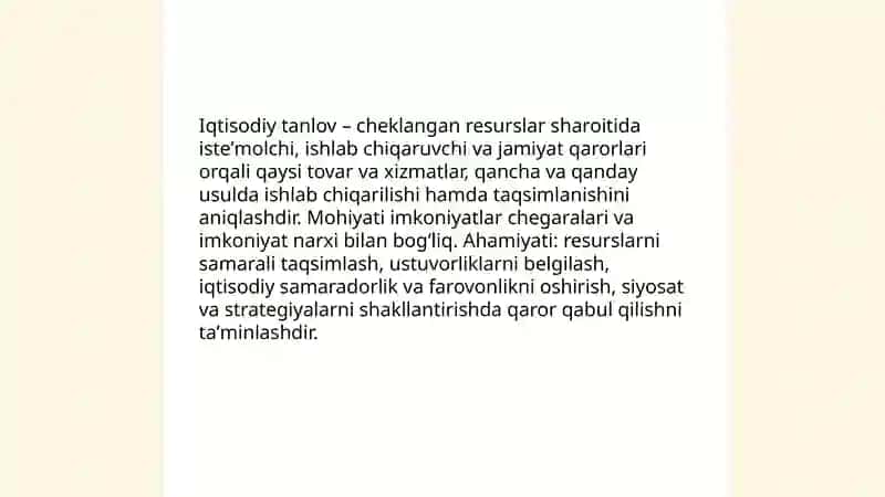 Resurslar cheklanganligi va iqtisodiy tanlovlar 4