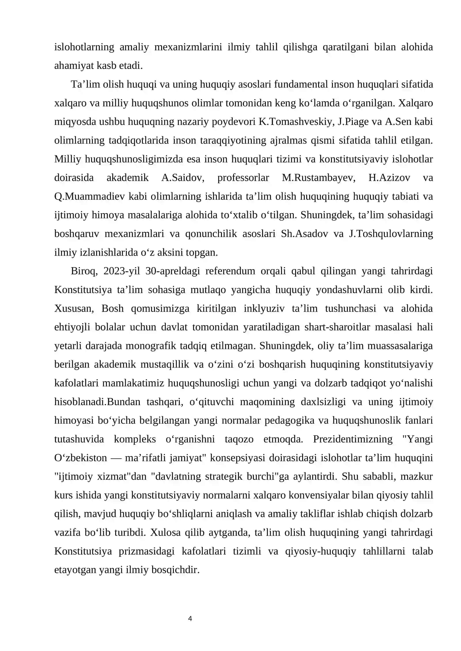 Yangi tahrirdagi Konstitutsiyada ta’lim olish huquqi va uning kafolatlari kurs ishi 4