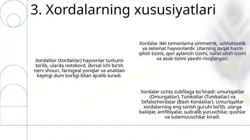 Xordalilar Tipi. Tipning Umumiy Tavsifi Va Tasnifi 4