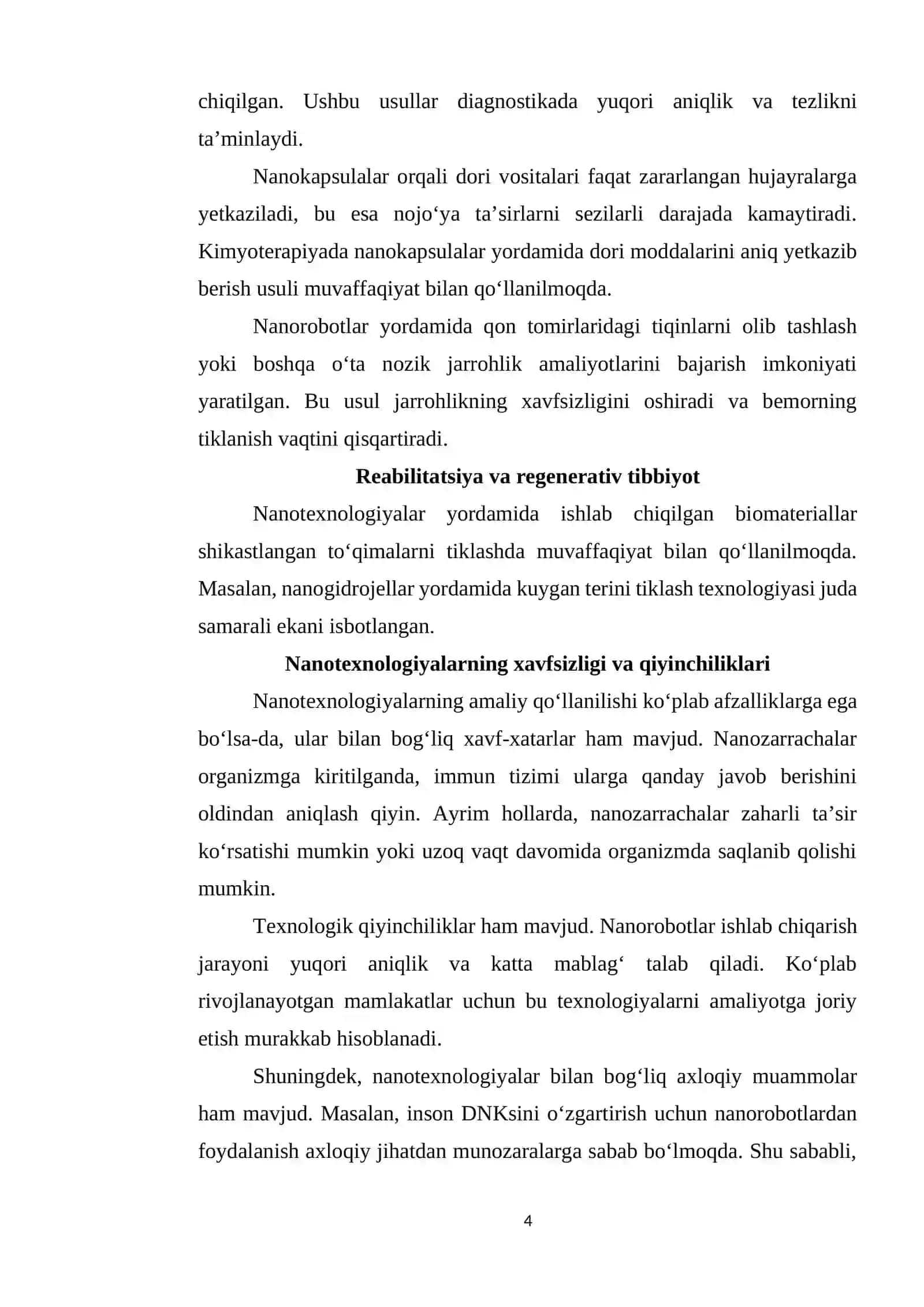 Bugungi kun tibbiyotining turli sohalarida nanotexnologiyalardan foydalanishning asosiy sabablari hamda uning natijalari 4