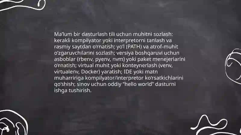 Turli dasturlash muhitlarida ishlashni oʻrganish 4