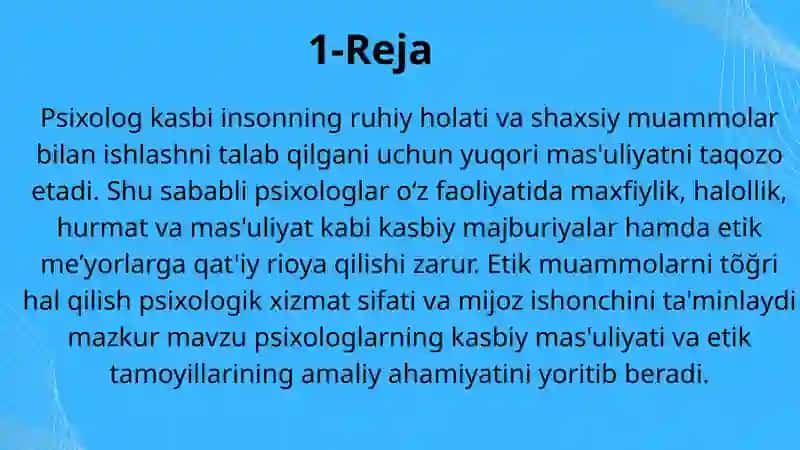 Psixolog faoliyatining etik muammosi va kasbiy meyorlarning oziga xosligi 4