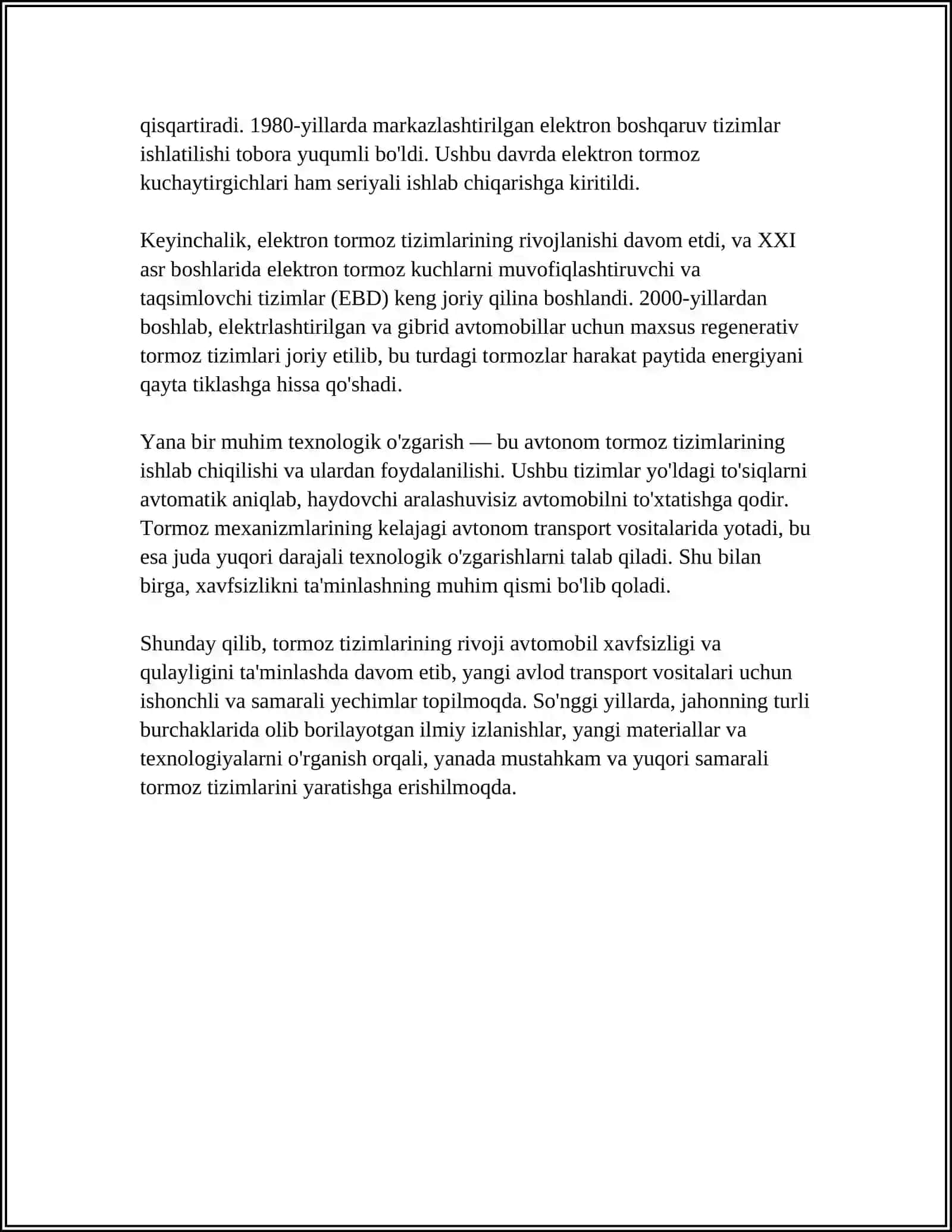 HARAKAT XAVFSIZLIGINI TAMINLOVCHI ZAMONAVIY TORMOZ USKUNALAR 4