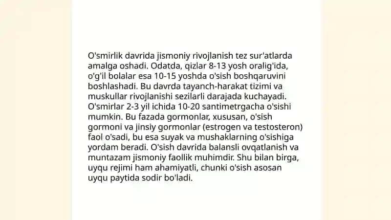 O'smirlik davri va uning xususiyatlari 4