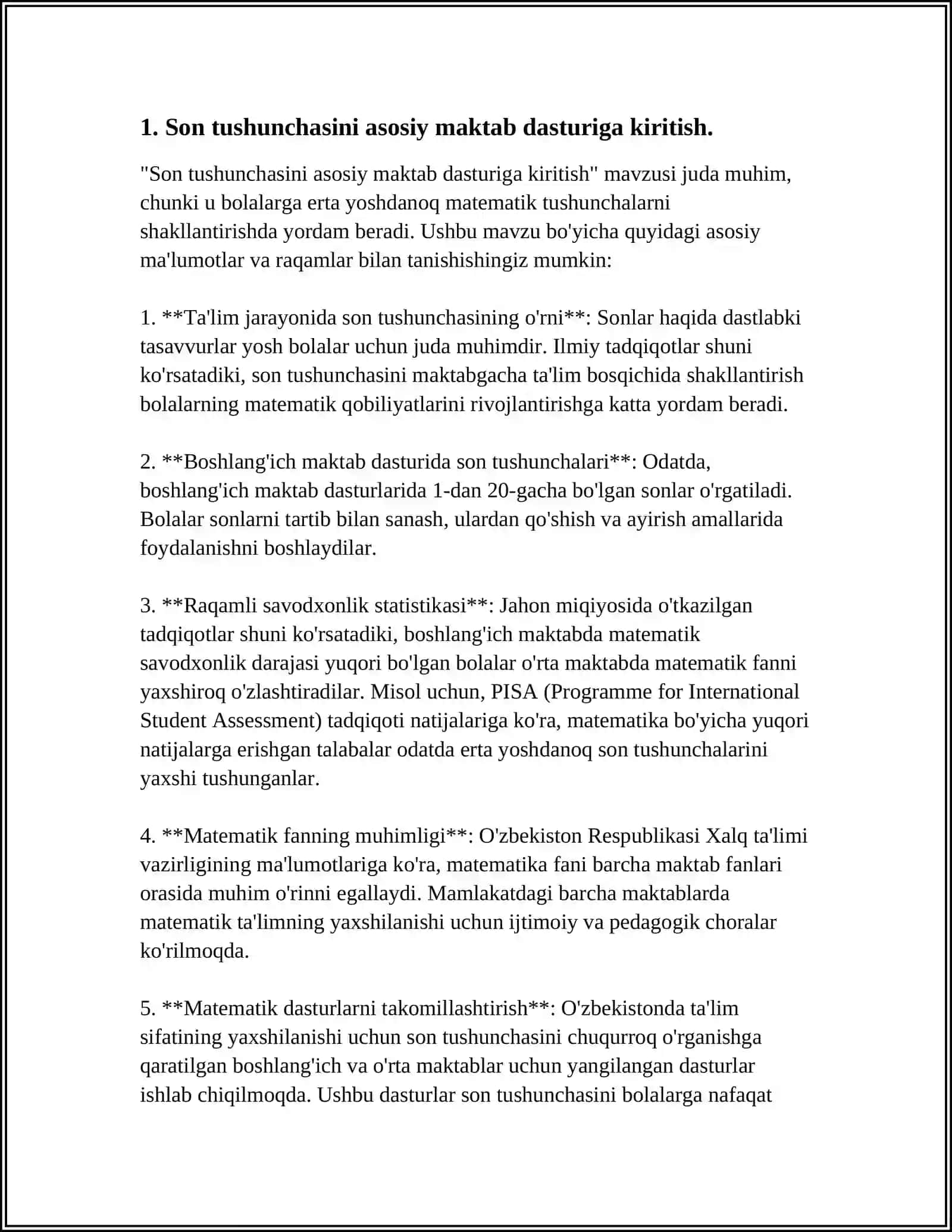UMUMTAʼLIM MAKTABLARIDA SON TUSHUNCHASINI KIRITISH, KENGAYTIRISH VA OʻQITISH MUAMMOLARI 4